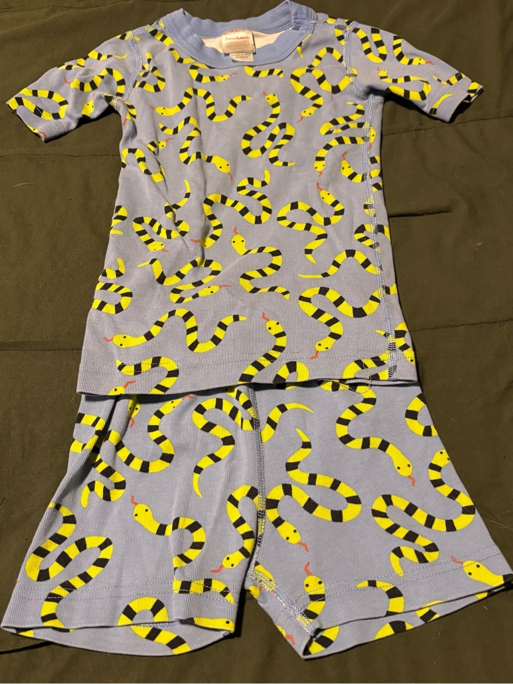 Hanna Andersson 100% Organic Cotton Light Blue & Yellow Snake-Print Pajama Set